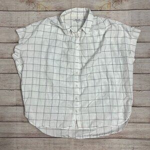 Madewell White Black Windowpane Grid Button Up Shirt Short Sleeve Large